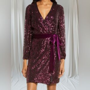 Chelsea28 Burgundy Sequin Long Sleeve Dress